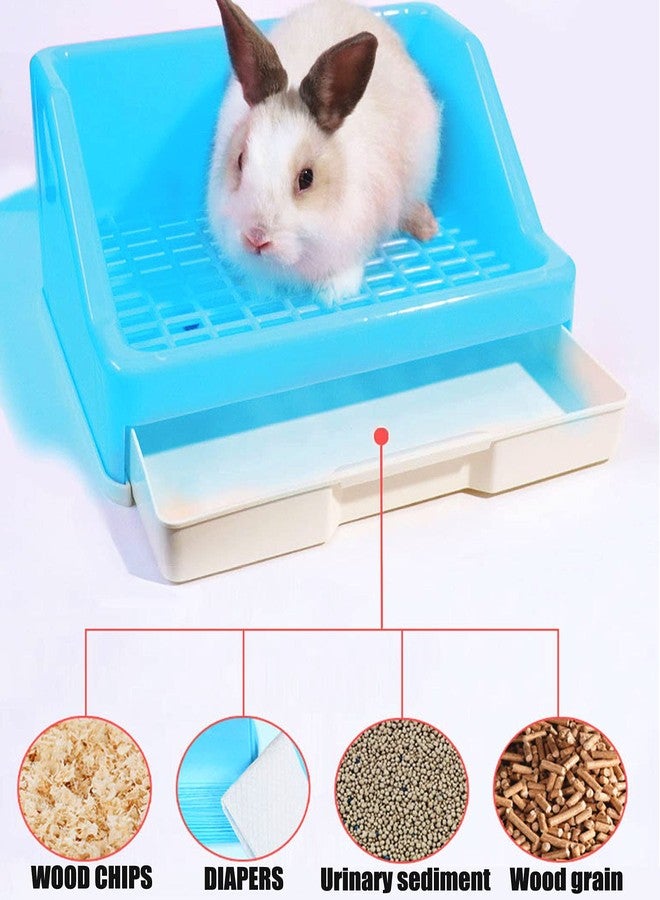 kathson Rabbit Litter Box Trainer Small Animal Potty Corner Toilet with Drawer Pet Cage Pan Litter Bedding Box for Adult Guinea Pig Hamster Bunny Ferret Galesaur Mouse Squirrel (Blue) - Image 3