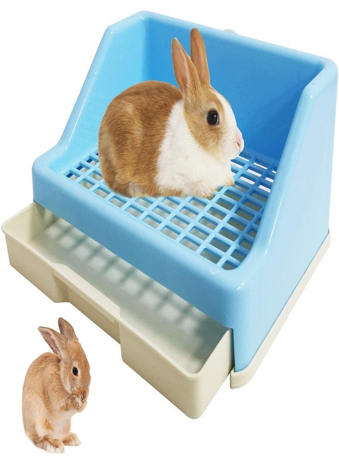 kathson Rabbit Litter Box Trainer Small Animal Potty Corner Toilet with Drawer Pet Cage Pan Litter Bedding Box for Adult Guinea Pig Hamster Bunny Ferret Galesaur Mouse Squirrel (Blue) - Image 1