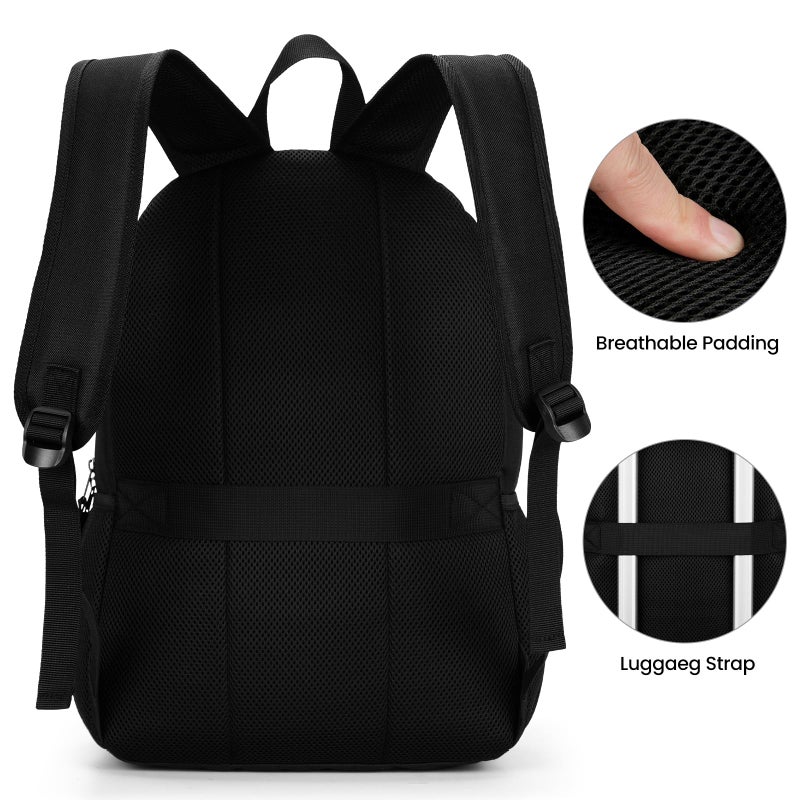 BIKROD Black Backpack for Men and Women, Backpack for School Teens Boys and Girls, Lightweight Casual High School Bookbag, Daily-use Travel Laptop Backpack Fits 15.6 Inch Notebook - Image 4