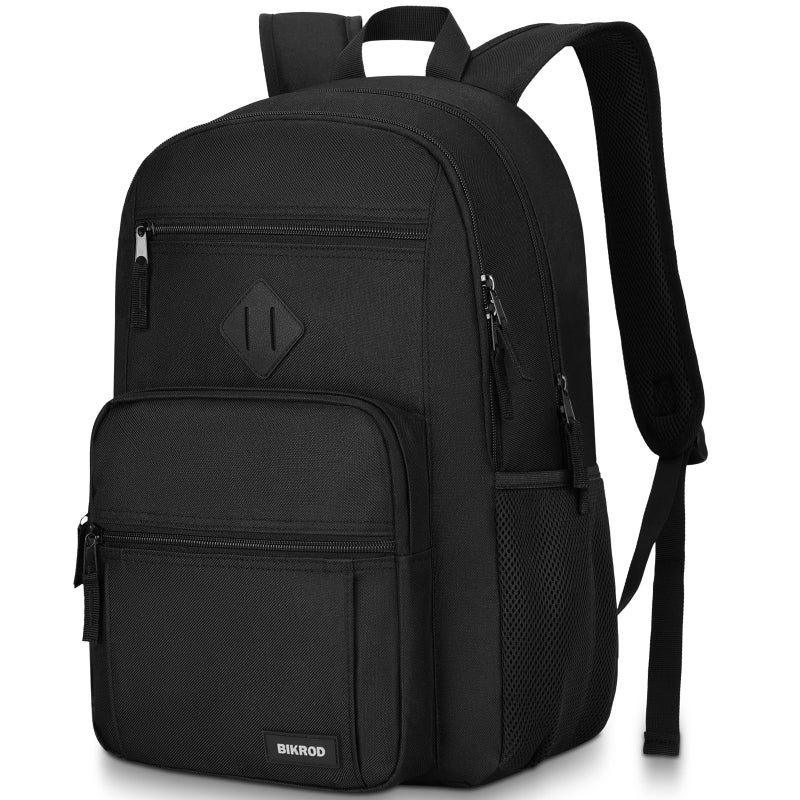 BIKROD Black Backpack for Men and Women, Backpack for School Teens Boys and Girls, Lightweight Casual High School Bookbag, Daily-use Travel Laptop Backpack Fits 15.6 Inch Notebook - Image 1