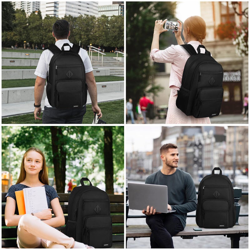 BIKROD Black Backpack for Men and Women, Backpack for School Teens Boys and Girls, Lightweight Casual High School Bookbag, Daily-use Travel Laptop Backpack Fits 15.6 Inch Notebook - Image 5