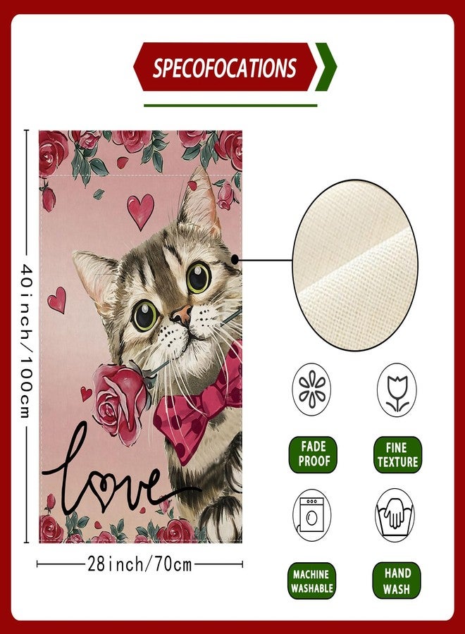 ZAEW Valentines Day Romantic Roses Love Hearts Cat House Flag Big Large Burlap 28X40 Inch Vertical Double Sided Outside Yard Holiday Outdoor Farmhouse Decoration - Image 4
