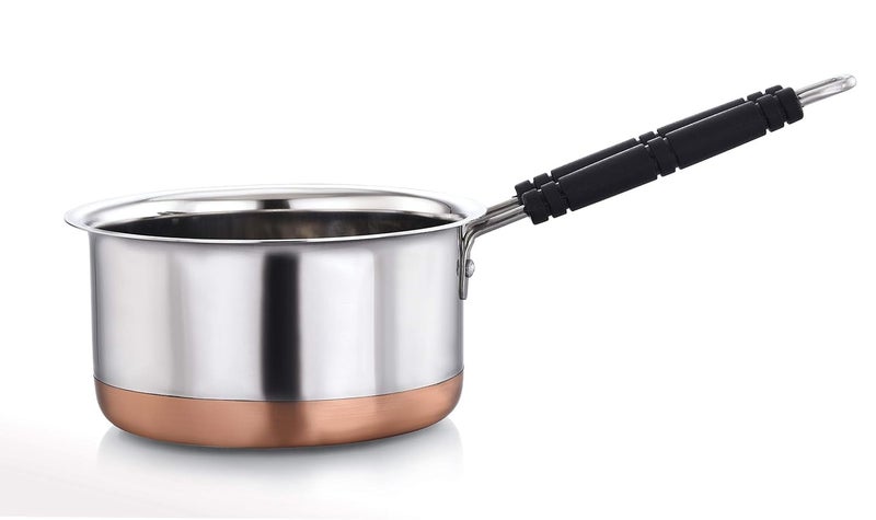 BPE Copper Bottom Base Sauce Tea Pan Vessel with Handle Stainless Steel Coffee Milk Cooking Tope Saucepan Pots with Handle Silver Set of 3 1000 LTR 15 LTR 19 LTR - Image 2