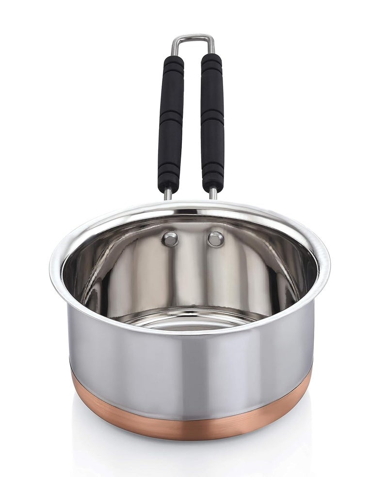 BPE Copper Bottom Base Sauce Tea Pan Vessel with Handle Stainless Steel Coffee Milk Cooking Tope Saucepan Pots with Handle Silver Set of 3 1000 LTR 15 LTR 19 LTR - Image 3
