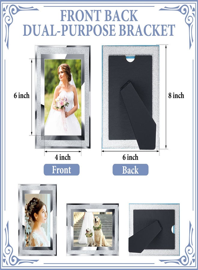 KASTWAVE 8 Pcs 4 x 6 Glass Picture Frame Bulk Diamond Photo Holder Sparkling Crystal Silver Photo Frame for Tabletop Display Shelf Desk Home Bedroom Wedding Decor Gift - Image 3
