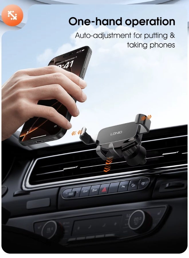 LDNIO Universal Gravity Mechanical Car Mount – 360° Rotating Air Vent Mobile Phone Holder, Automatic Tightening Clamp, Mini Size, Stable & Non-Slip with Thicken Silicone Pad – Compatible with All Smartphones - Image 4