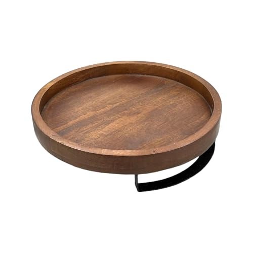 POSHIO® POSHIO Wooden Tray Serving Platter with Metal Stand | Round Wood Tray for Dining Table Organizer | 12 x 12 Inches | Handmade Serving Stand and Big Platter (No Design, 12x12inches) - Image 5