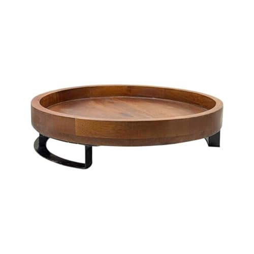 POSHIO® POSHIO Wooden Tray Serving Platter with Metal Stand | Round Wood Tray for Dining Table Organizer | 12 x 12 Inches | Handmade Serving Stand and Big Platter (No Design, 12x12inches) - Image 4