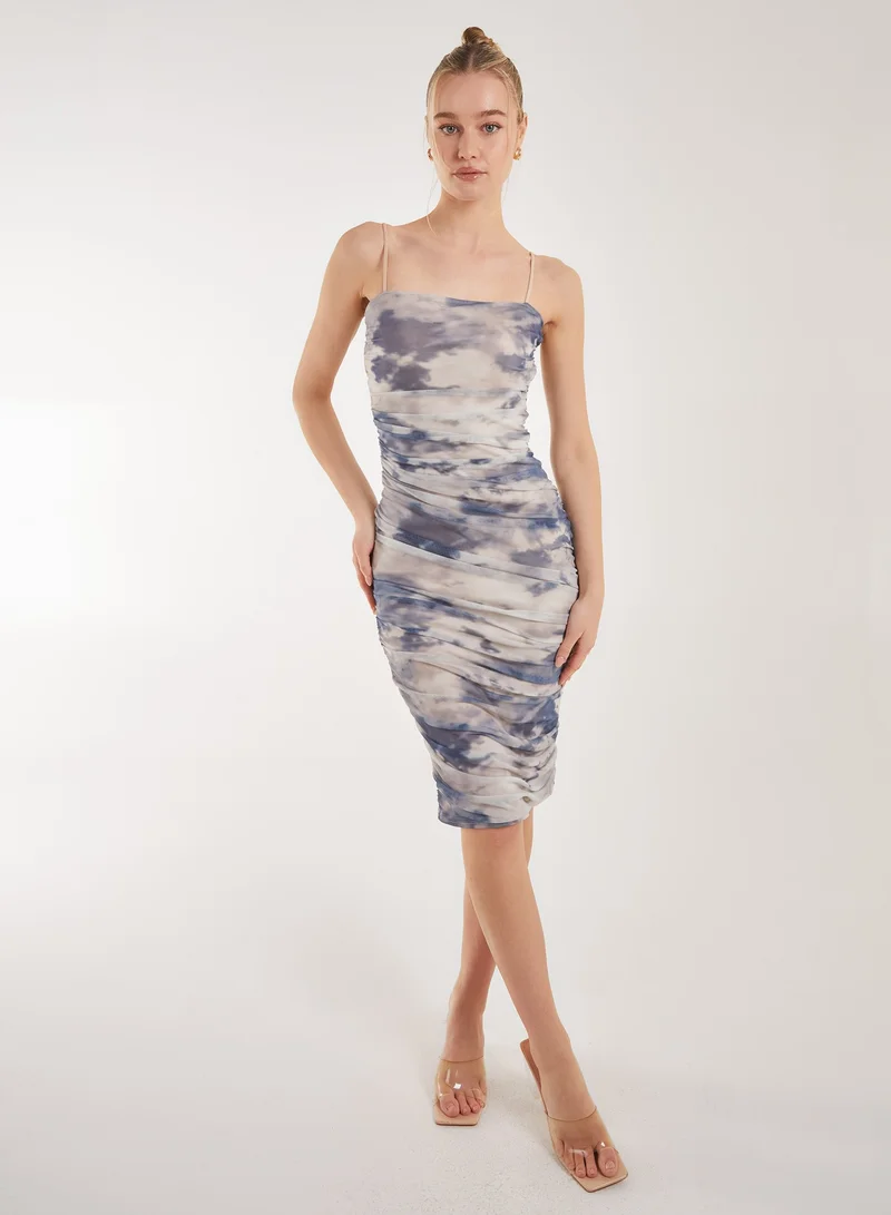 بينك فانيلا فستان ميدي بطبعات ممزقة بحمالات