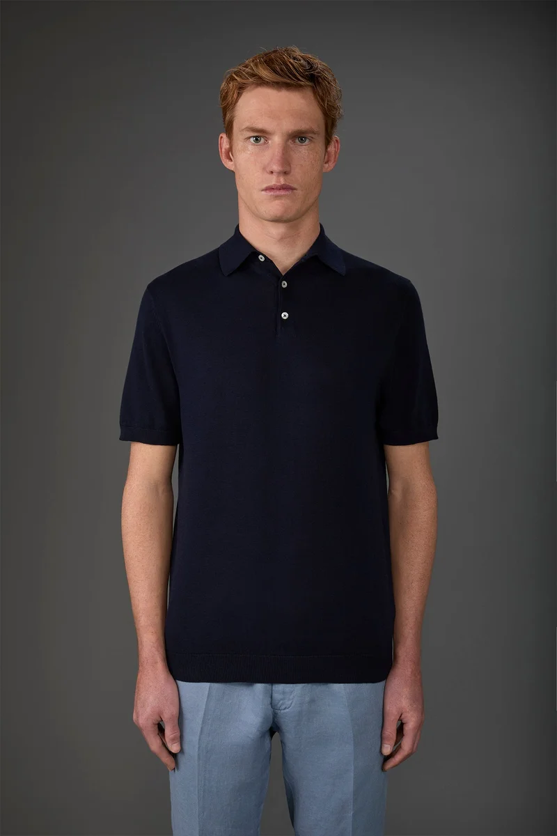 Men's short-sleeved knitted polo shirt - Blue Navy