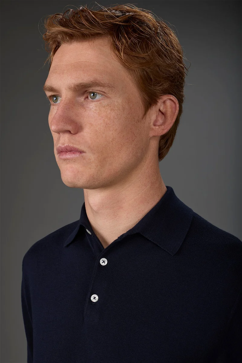 Doppelganger Men's short-sleeved knitted polo shirt - Blue Navy