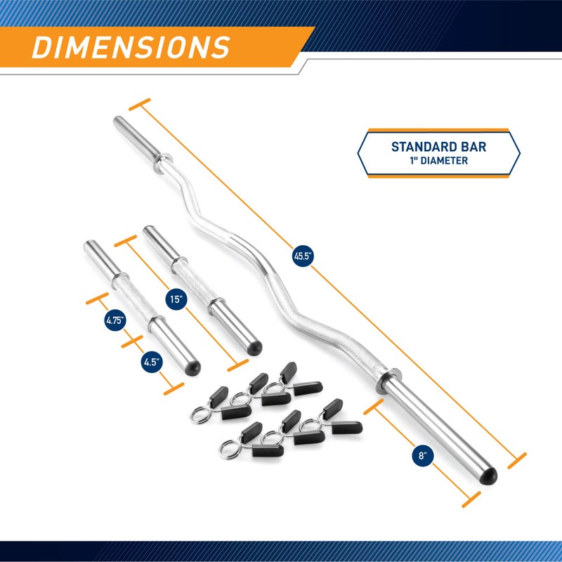 Marcy Standard Size (Fits 1-inch Plates) Curl Bar and Dumbbell Handle Set SDC-10.1 - Image 2