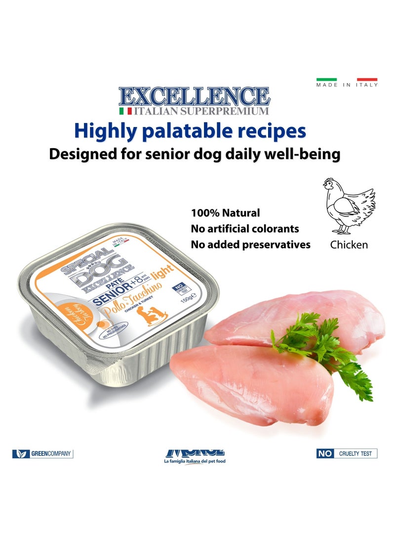 Monge Special Dog Excellence by Monge, Senior Light Dog Wet Food with Chicken & Turkey, Super Premium Complementary Wet Dog Food, Patè in Alutray - Image 4