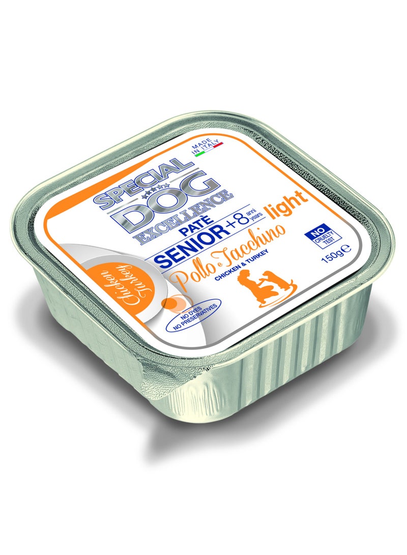 Monge Special Dog Excellence by Monge, Senior Light Dog Wet Food with Chicken & Turkey, Super Premium Complementary Wet Dog Food, Patè in Alutray - Image 1
