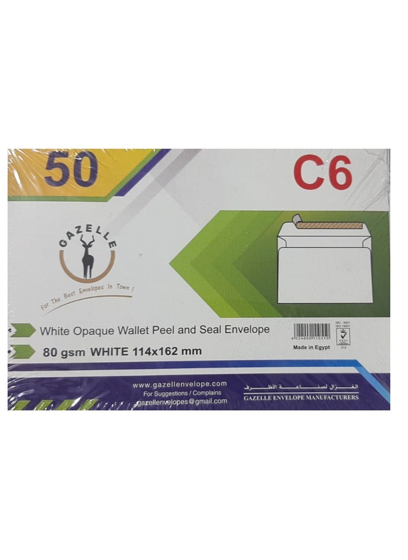 Gazelle C6 self-adhesive envelopes, white,  Set Of 50 envelope 114 * 162 mm  - Image 1