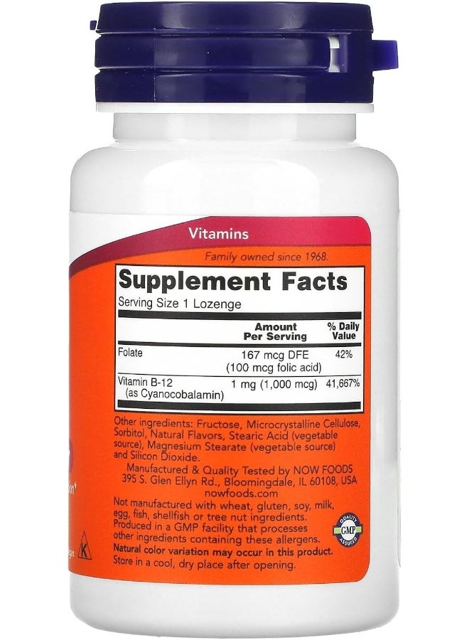 NOW Foods Vitamin B-12 (1000mcg, 100 Lozenges) - Image 2