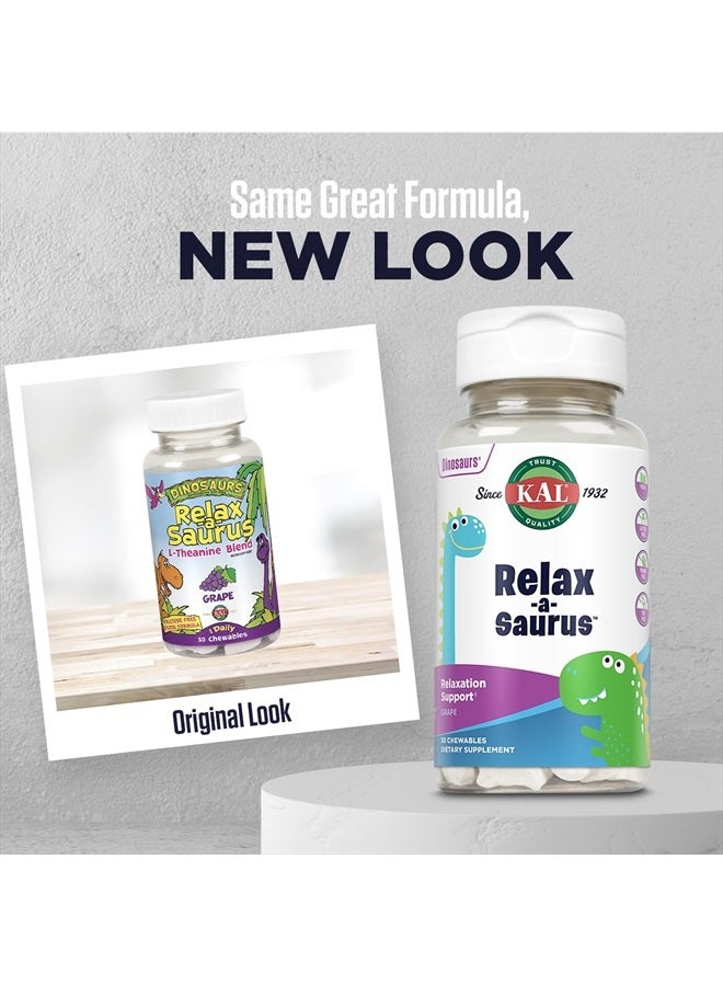 KAL Relax-a-Saurus, Stress Support Supplement for Kids, L-Theanine for Children with Herbal Stress Relief & Relaxation & Blend, Delicious Natural Grape Flavor, 60-Day Guarantee, 30 Chewables - Image 3