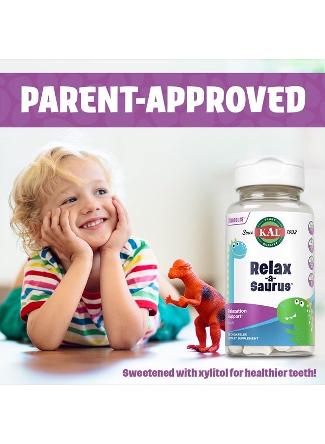 KAL Relax-a-Saurus, Stress Support Supplement for Kids, L-Theanine for Children with Herbal Stress Relief & Relaxation & Blend, Delicious Natural Grape Flavor, 60-Day Guarantee, 30 Chewables - Image 5