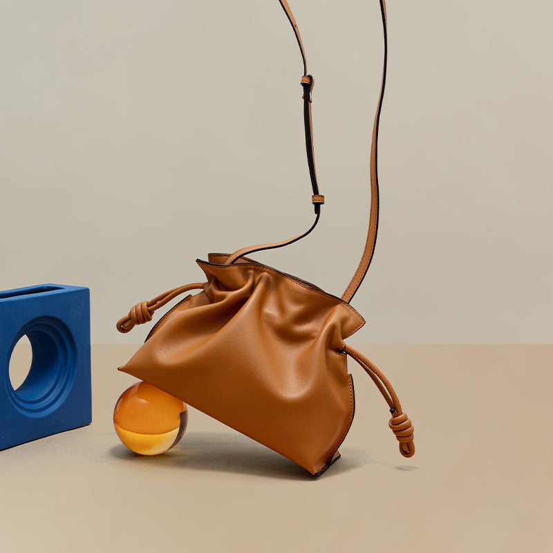 ''s New Genuine Leather Women''s Bag, Simple Small Lucky Bag, Single Shoulder Crossbody Bucket Bag, Cowhide Drawstring Small Bag, Customized - Image 3