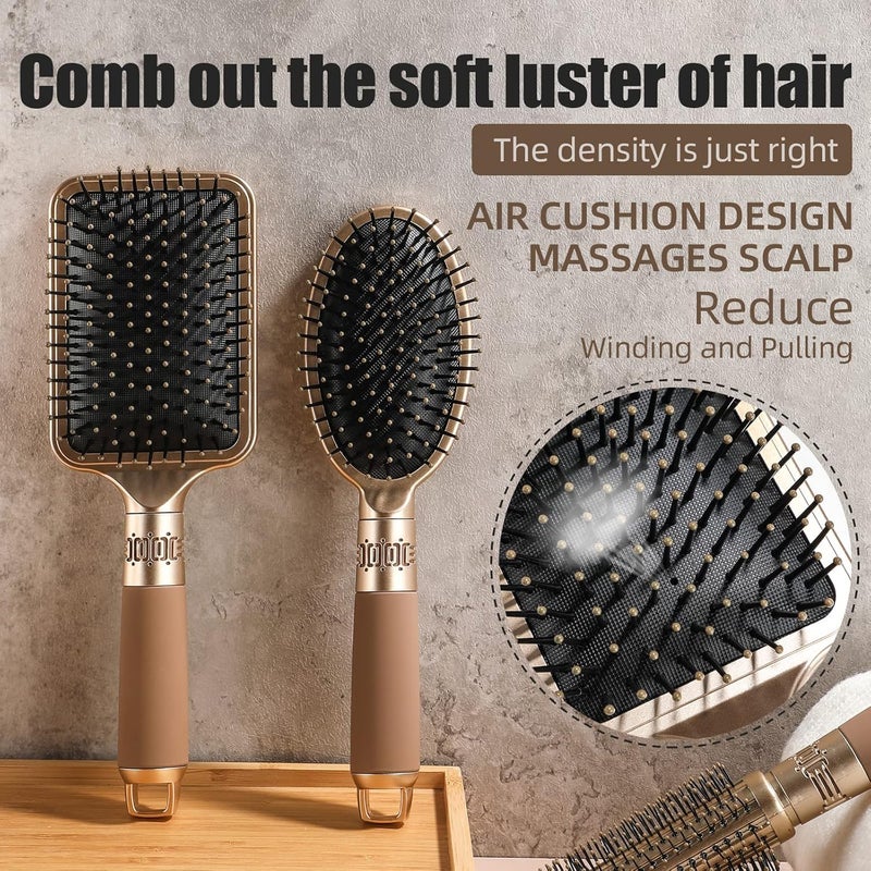 Hexwell Hair Brush Comb Set For Women Men 3pcs Includes Anti-Static Massage Oval Comb, Vented Detangling Brush, Round Hair Brush For Use Wet Dry Curly and Straight Hair - Image 2