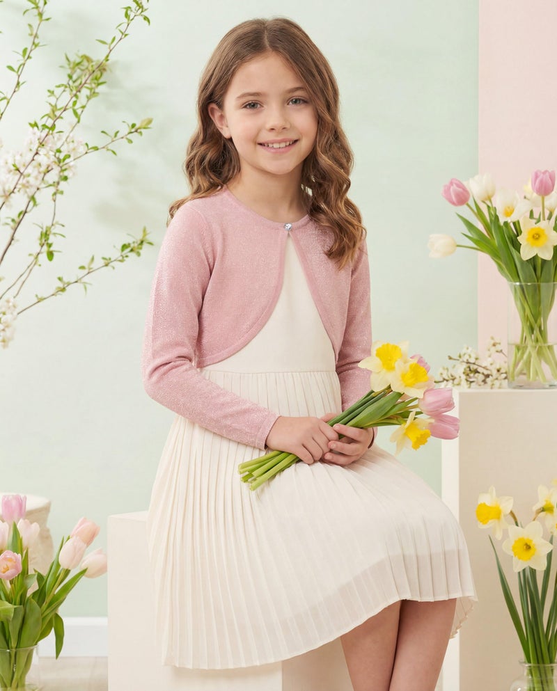 BOLEROSE Girls Long Sleeve Sparkle Cardigan Childrens Kids Bolero Shrug (Baby Pink, 5-6 YRS) - Image 3