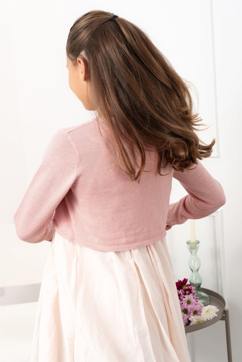BOLEROSE Girls Long Sleeve Sparkle Cardigan Childrens Kids Bolero Shrug (Baby Pink, 5-6 YRS) - Image 4