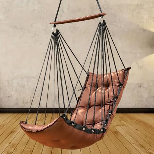 JULJULIA Swing for Balcony Comfortable Cotton Swing Relaxing Jhula for Adults for Home Indoor Outdoor Hanging Seat for Apartment Patio Terrace Garden- 200 kg Weight Capacity - JJ Low Brown - Image 1