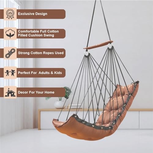 JULJULIA Swing for Balcony Comfortable Cotton Swing Relaxing Jhula for Adults for Home Indoor Outdoor Hanging Seat for Apartment Patio Terrace Garden- 200 kg Weight Capacity - JJ Low Brown - Image 4