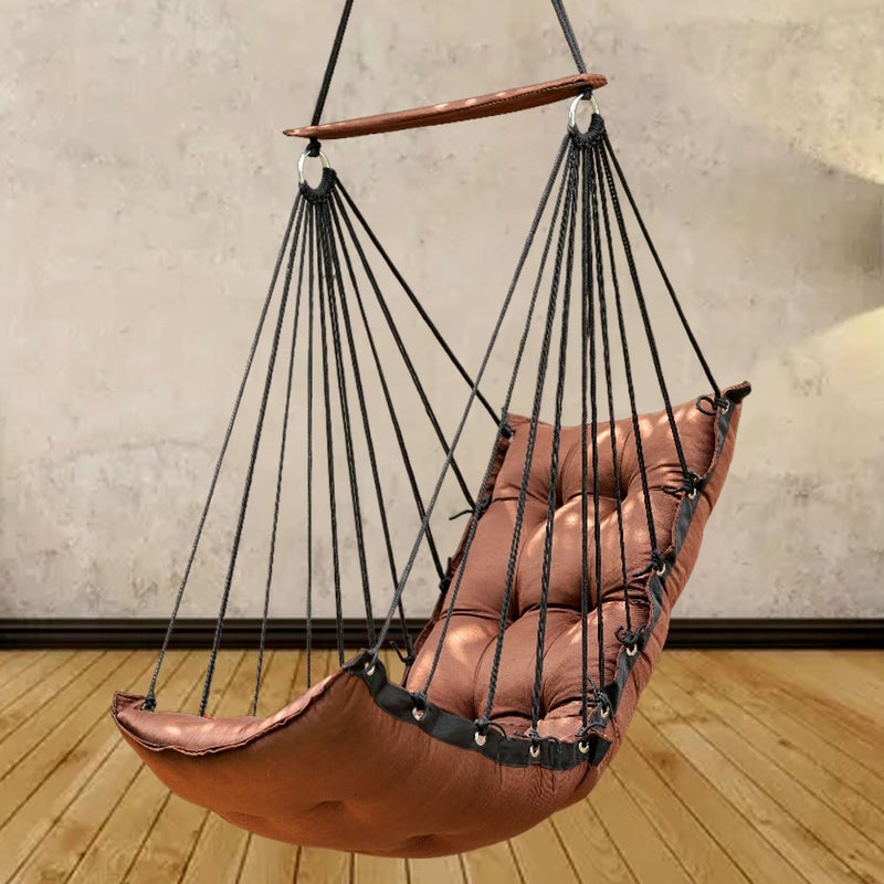 JULJULIA Swing for Balcony Comfortable Cotton Swing Relaxing Jhula for Adults for Home Indoor Outdoor Hanging Seat for Apartment Patio Terrace Garden- 200 kg Weight Capacity - JJ Low Brown - Image 2