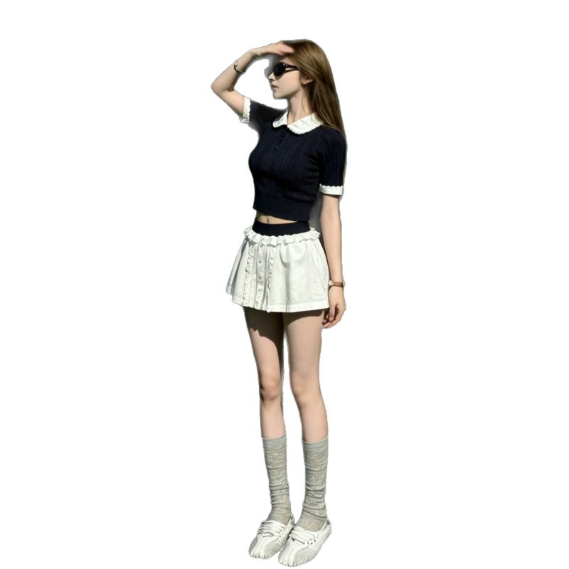 Women's Korean Style Sweet Doll Collar Top and Skirt Co-ord Set - Image 4