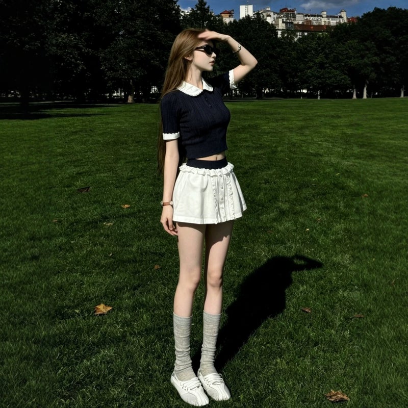 Women's Korean Style Sweet Doll Collar Top and Skirt Co-ord Set - Image 2