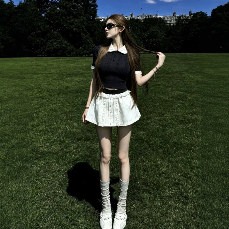 Women's Korean Style Sweet Doll Collar Top and Skirt Co-ord Set - Image 3