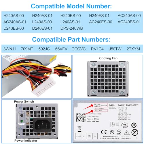 S-Union 240W Power Supply Unit Replacement for Dell OptiPlex 390 790 960 990 3010 9010 Small Form Factor System SFF H240AS-00 H240AS-01 H240ES-00 D240ES-00 AC240AS-00 AC240ES-00 L240AS-00 PH3C2 - Image 4