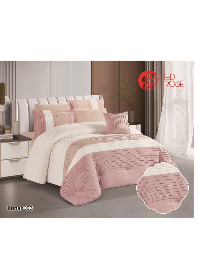 ريد روز مفرش سرير ملكي لونار مايكروفايبر صيفي بتصميم مقلم عصري وتطريز يضفي لمة اناقة مكون من 7 قطع مقاس 240*260 سم - Image 1