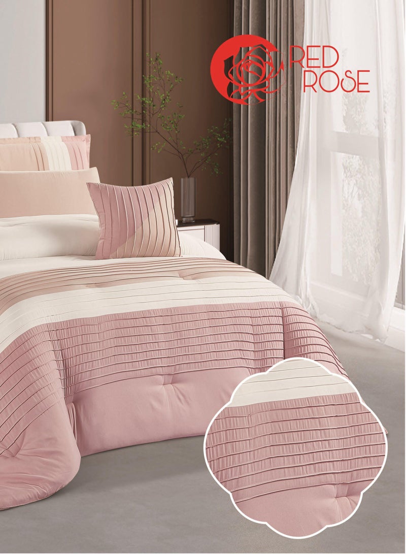 ريد روز مفرش سرير ملكي لونار مايكروفايبر صيفي بتصميم مقلم عصري وتطريز يضفي لمة اناقة مكون من 7 قطع مقاس 240*260 سم - Image 2