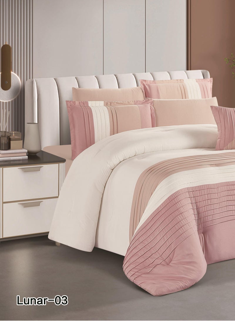 ريد روز مفرش سرير ملكي لونار مايكروفايبر صيفي بتصميم مقلم عصري وتطريز يضفي لمة اناقة مكون من 7 قطع مقاس 240*260 سم - Image 4