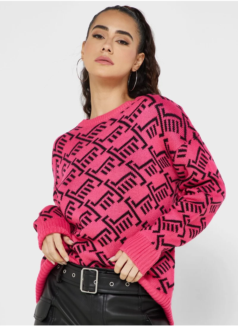 BRAVE SOUL Crew Neck Jacquard Sweater