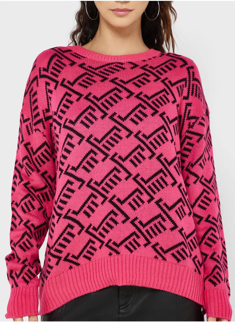 BRAVE SOUL Crew Neck Jacquard Sweater