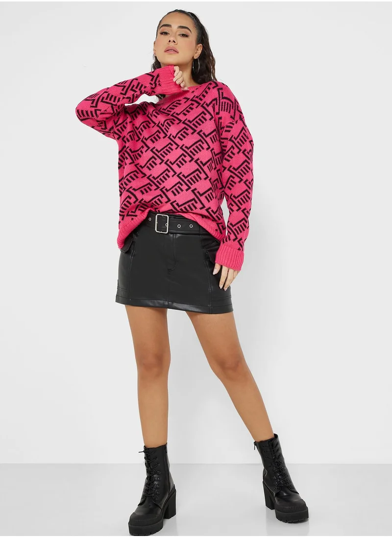 BRAVE SOUL Crew Neck Jacquard Sweater