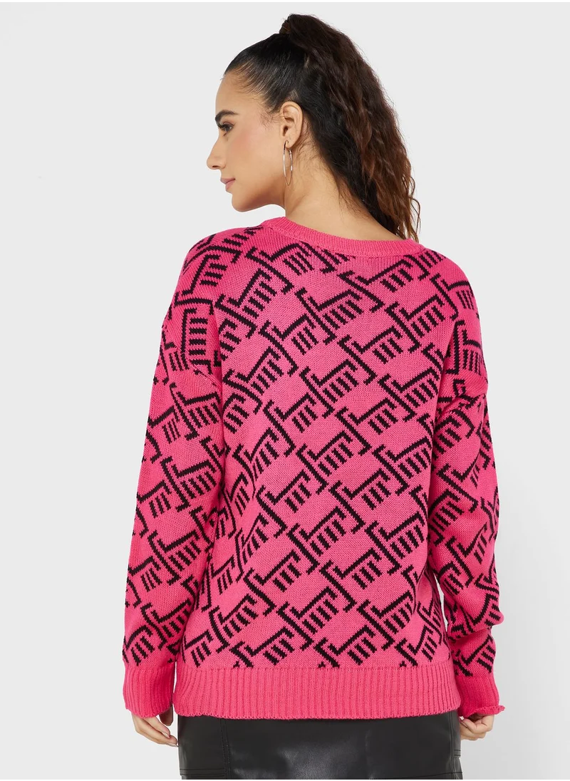 BRAVE SOUL Crew Neck Jacquard Sweater