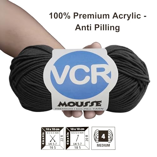 VCR 4ply Jett Black Yarn, 100 Grams Hank, 190 Meters Length, Acrylic Ball for Crochet and Knitting, Soft Crosia Threads, Pack of 1 Yarn, Suitable for DIY Crafts - Image 3