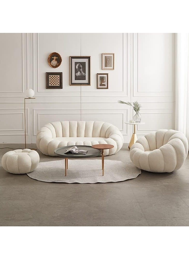 MAPLE HOME DECORATION - Maple Home Decoration Lamb Fleece Sofa White Three Seater 1 pcs 180cm Modern Nordic Flower Minimalist Style Sofa For Living Room Cafe Hotel Shop Home Furniture (1 PC) - Image 1