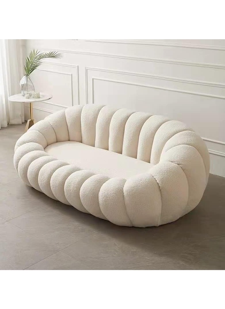 MAPLE HOME DECORATION - Maple Home Decoration Lamb Fleece Sofa White Three Seater 1 pcs 180cm Modern Nordic Flower Minimalist Style Sofa For Living Room Cafe Hotel Shop Home Furniture (1 PC) - Image 1