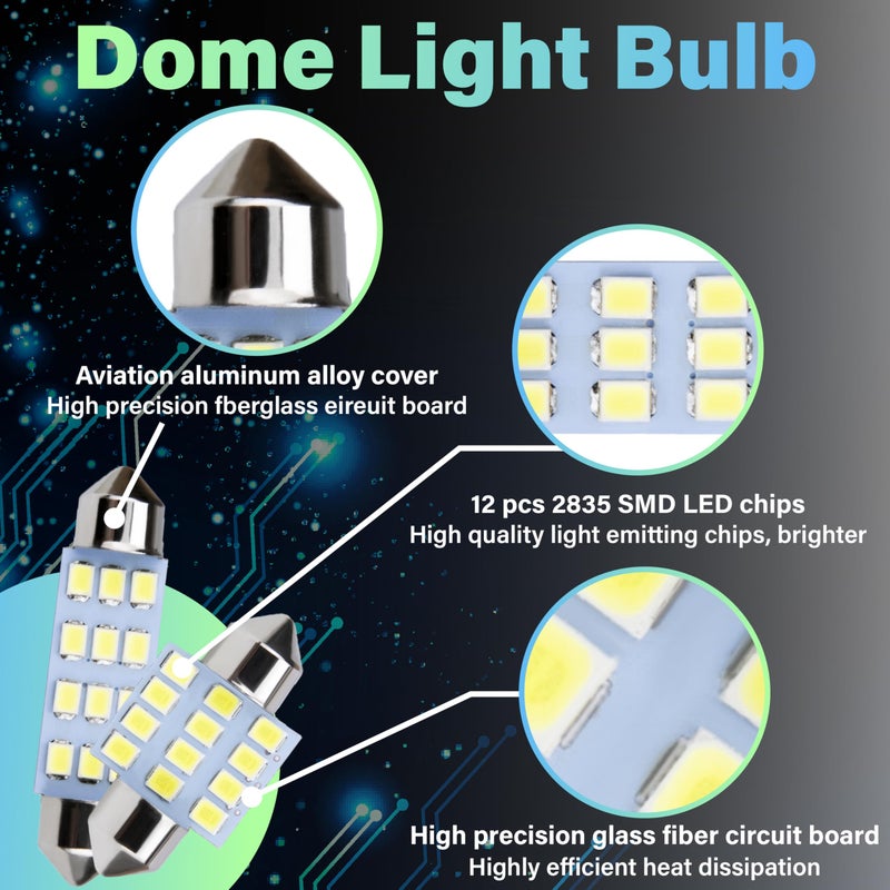 ecocstm 24 PCS Interior Led Dome Lights for Cars, 194 T10 DE3175 578 31mm 42mm Luces Led Para Carro, Car Accesorios Map License Plate Door Side Marker Cornering Trunk Light (White) - Image 5