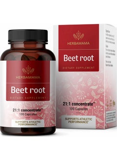 HERBAMAMA Beet Root Capsules Organic Beetroot Extract Pills Highpotency 21:1 Concentrate Beet Root Powder Supplements 100 Extra Strength Caps  - Image 1