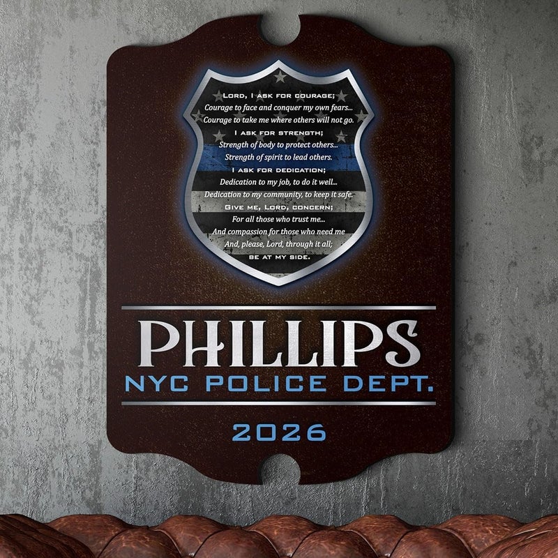 HomeWetBar Dedication and Courage Personalized Wood Sign  Police Gift - Image 1