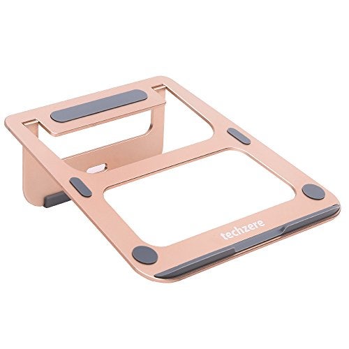 Techzere Anodized Aluminium Lightweight Ergonomic, Air Vented Multi-Function Folding Portable Table Stand for Laptops (Gold) - Image 1