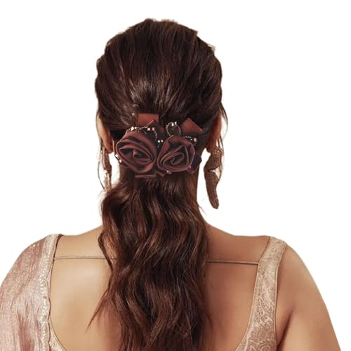 Melodio® Black Rose Flower Lace Hair Bands Sparkling Crystal Pearl Elastic Hair Rope Flower Headpieces Women Girls Hair Accessories (Brown) - Image 4