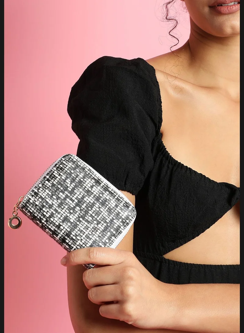 Haute Sauce Textured Casual Mini Wallet with Zip Lock For Women