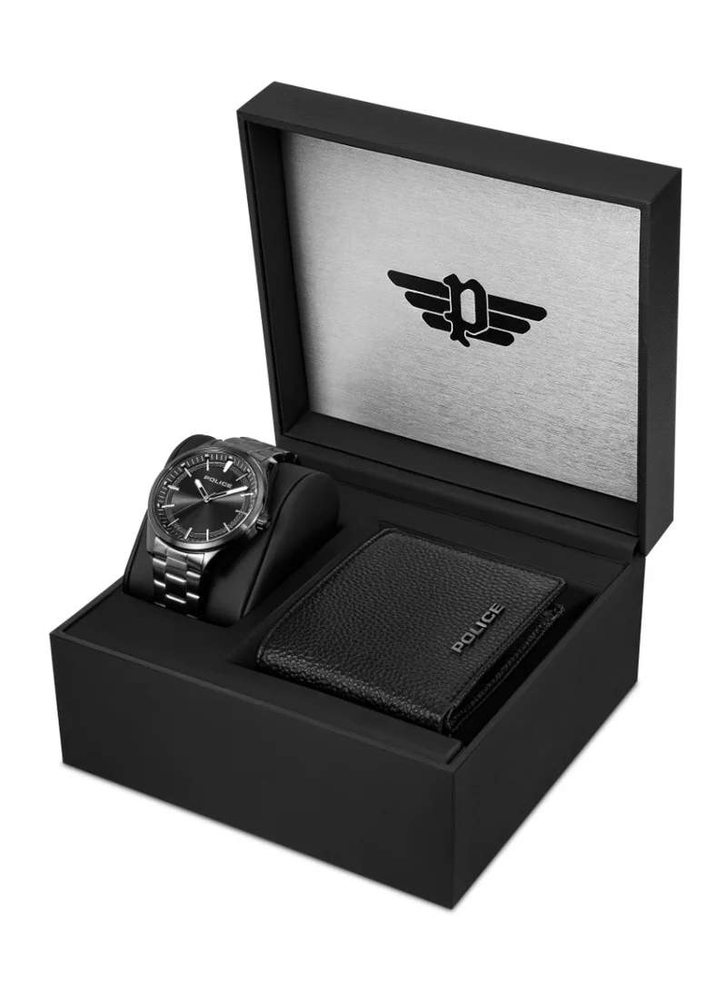 بوليس Black Dial Stainless Steel Bracelet Analog Watch Black Leather Wallet Gift Set for Men